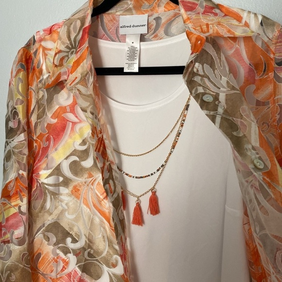 Alfred Dunner Twin Set Tank & Button Down Shirt Coral/Olive Size Medium NWT - Picture 4 of 7